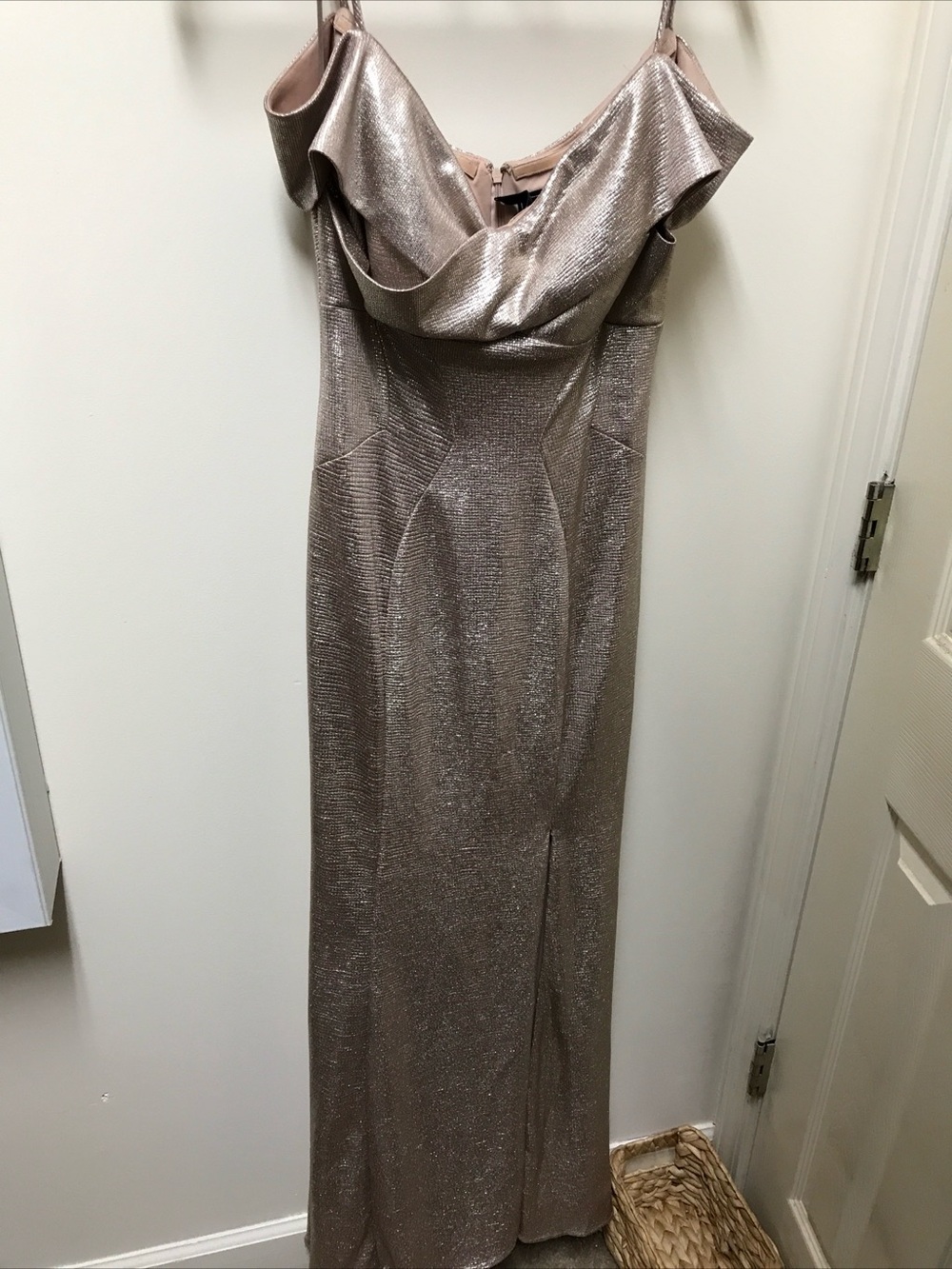 Night Way Collections Metallic Rose Gold Cowl Neck Maxi Dress